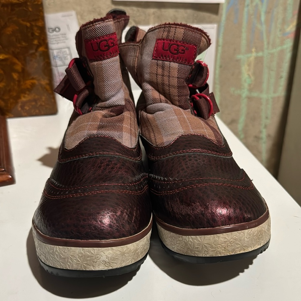 Ugg Australia Marais Merlot Plaid Wool Lined Ankle Snow Boot